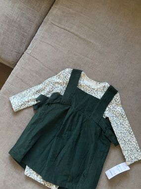 Carter's Dark Green Pinafore with Floral Bodysuit
